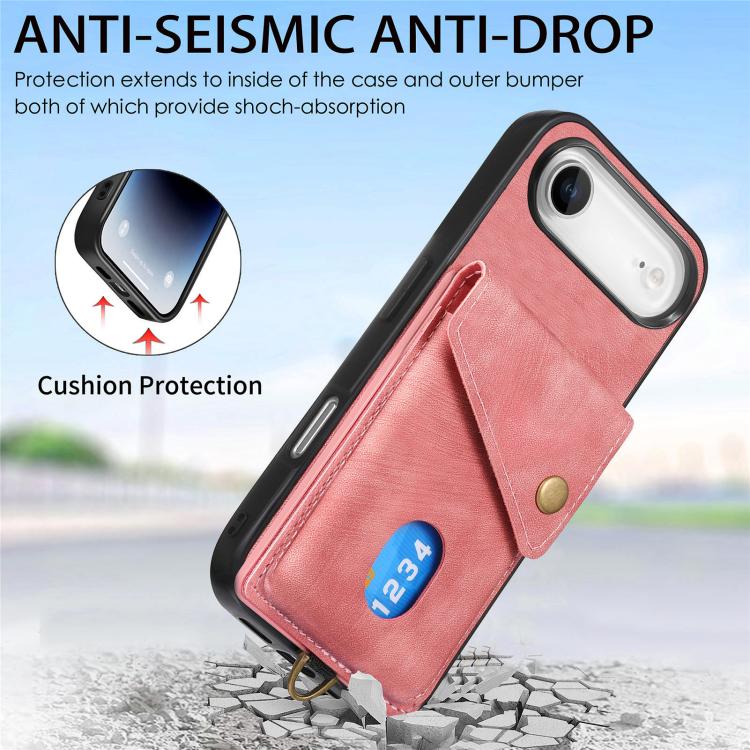 For iPhone Air Retro Card Wallet Fold Leather Phone Case with Strap