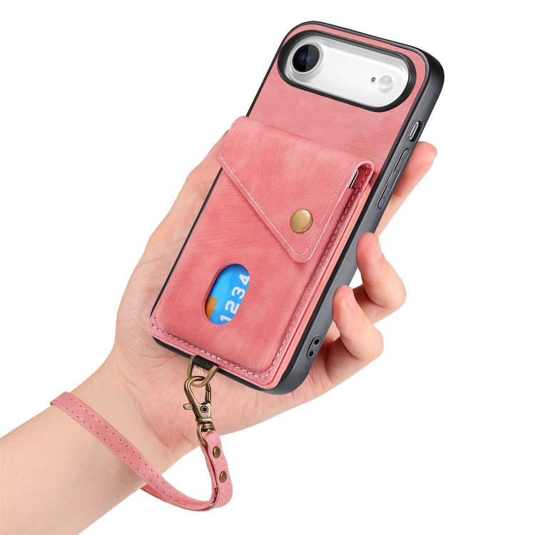 For iPhone Air Retro Card Wallet Fold Leather Phone Case with Strap