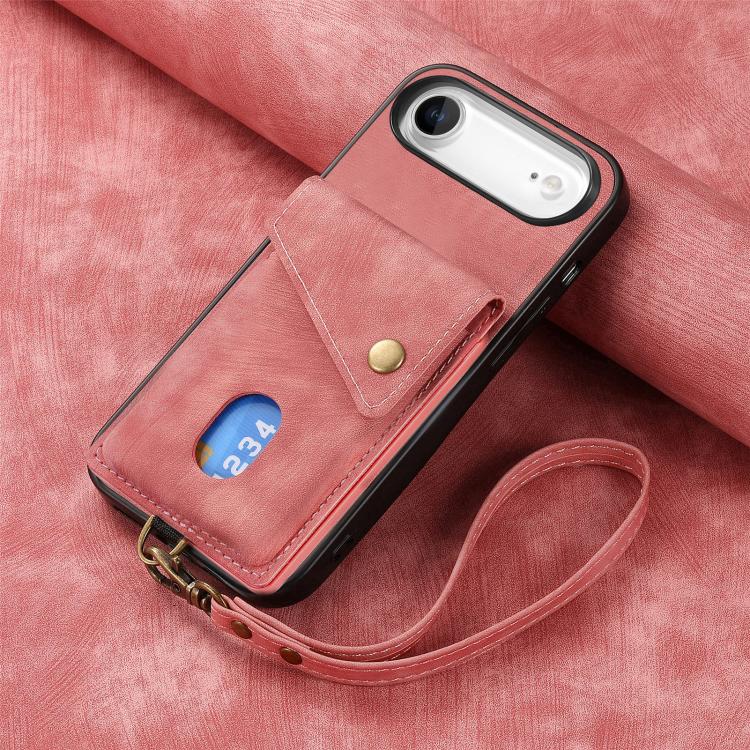 For iPhone Air Retro Card Wallet Fold Leather Phone Case with Strap