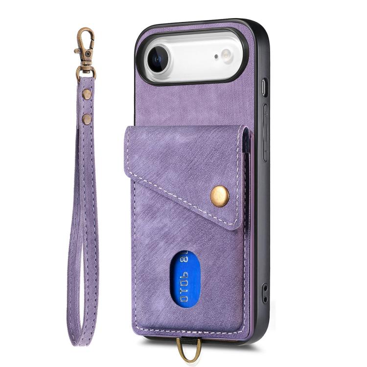 For iPhone Air Retro Card Wallet Fold Leather Phone Case with Strap