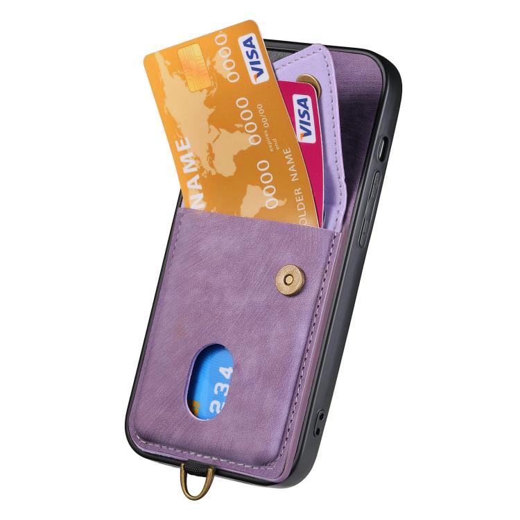 For iPhone Air Retro Card Wallet Fold Leather Phone Case with Strap