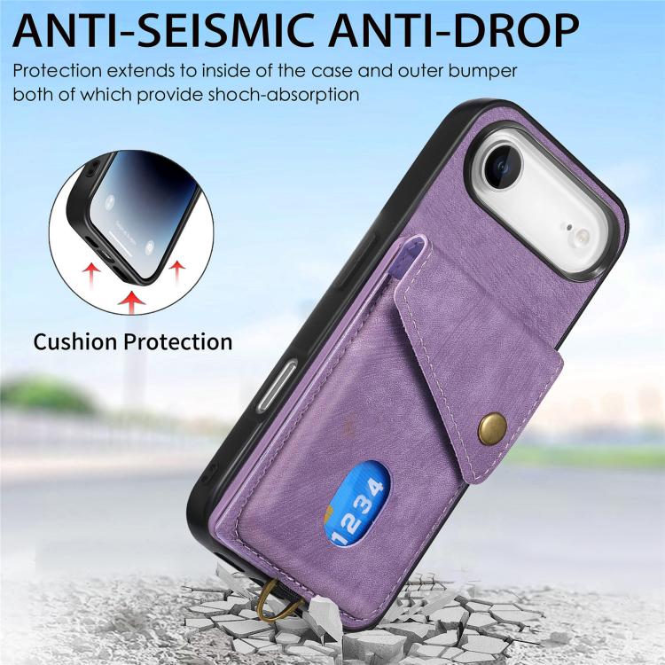For iPhone Air Retro Card Wallet Fold Leather Phone Case with Strap