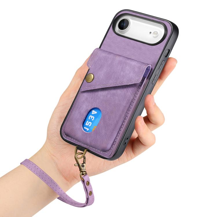 For iPhone Air Retro Card Wallet Fold Leather Phone Case with Strap