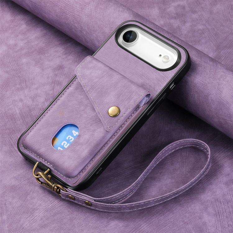 For iPhone Air Retro Card Wallet Fold Leather Phone Case with Strap