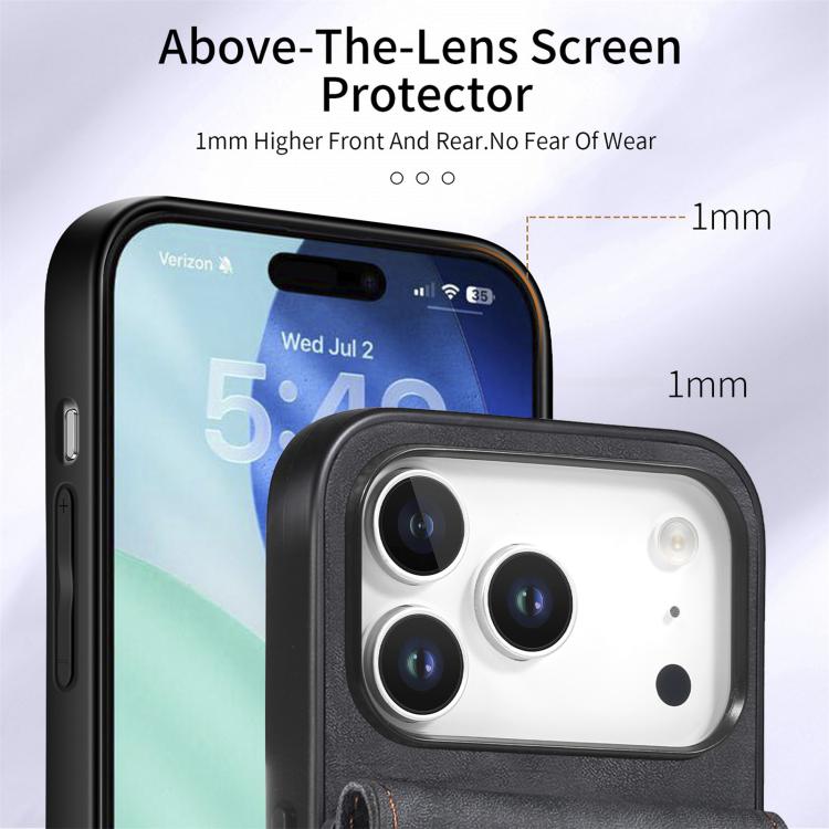 For iPhone 17 Pro Retro Card Wallet Fold Leather Phone Case with Strap