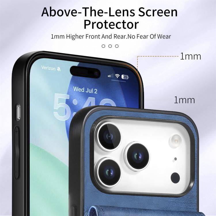 For iPhone 17 Pro Retro Card Wallet Fold Leather Phone Case with Strap