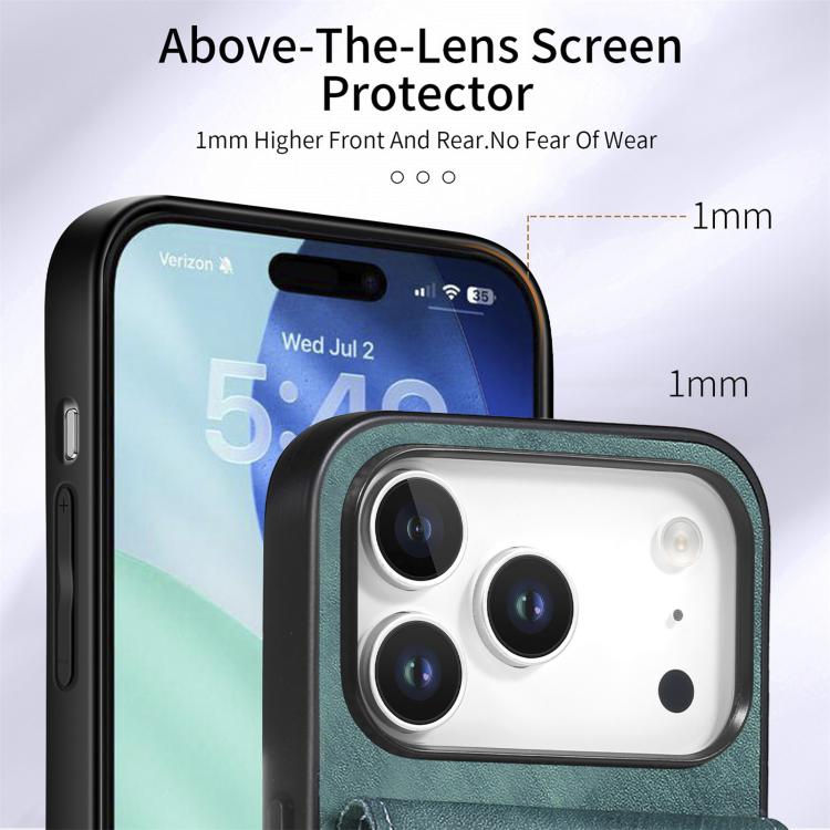 For iPhone 17 Pro Retro Card Wallet Fold Leather Phone Case with Strap