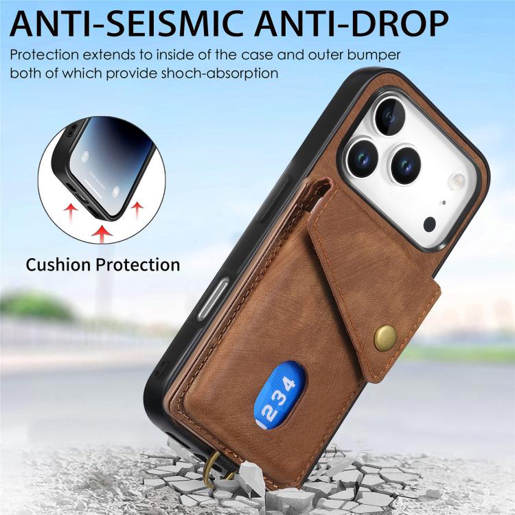 For iPhone 17 Pro Retro Card Wallet Fold Leather Phone Case with Strap