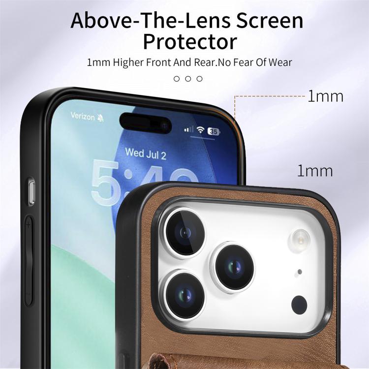 For iPhone 17 Pro Retro Card Wallet Fold Leather Phone Case with Strap
