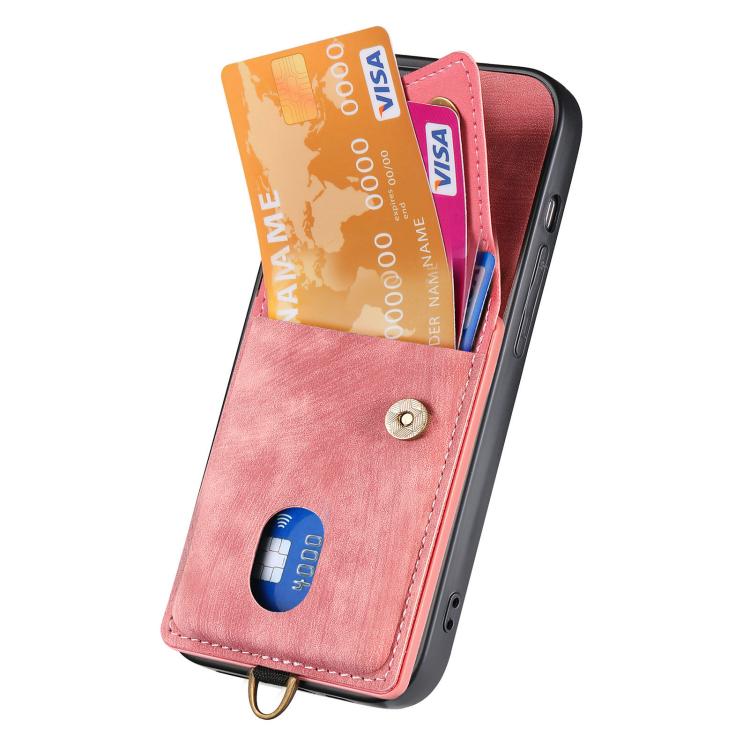 For iPhone 17 Pro Retro Card Wallet Fold Leather Phone Case with Strap