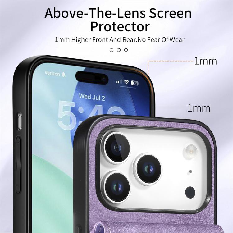 For iPhone 17 Pro Retro Card Wallet Fold Leather Phone Case with Strap