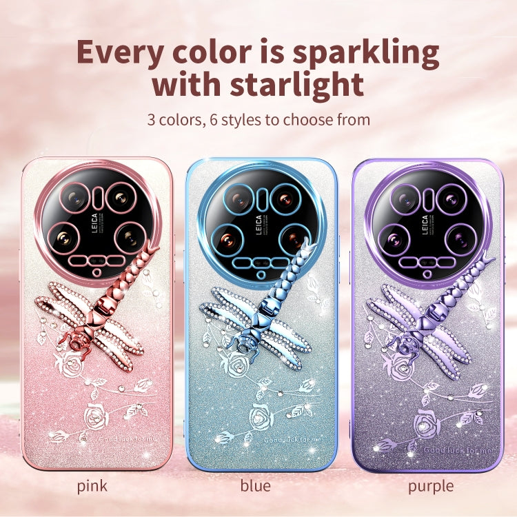 For Xiaomi 14 Ultra Gradient Glitter Immortal 3D Dragonfly Holder Plated Phone Case