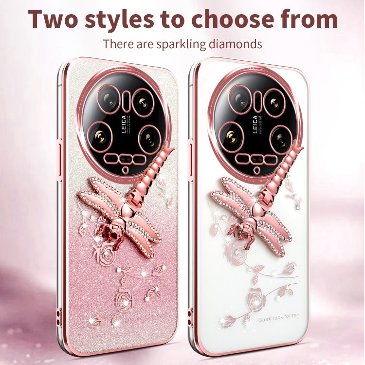For Xiaomi 14 Ultra Gradient Glitter Immortal 3D Dragonfly Holder Plated Phone Case