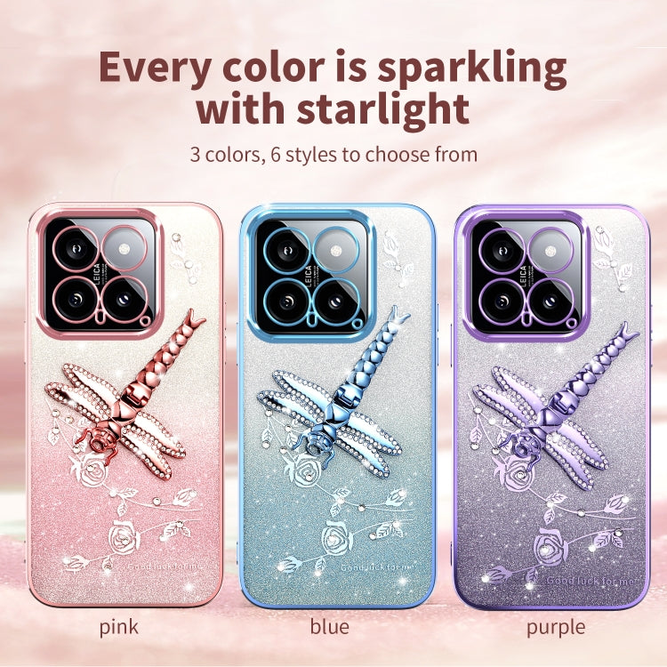 For Xiaomi 14 Gradient Glitter Immortal 3D Dragonfly Holder Plated Phone Case