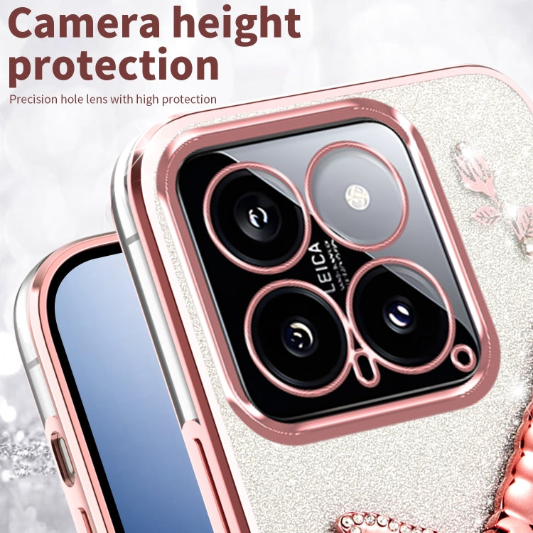 For Xiaomi 14 Gradient Glitter Immortal 3D Dragonfly Holder Plated Phone Case