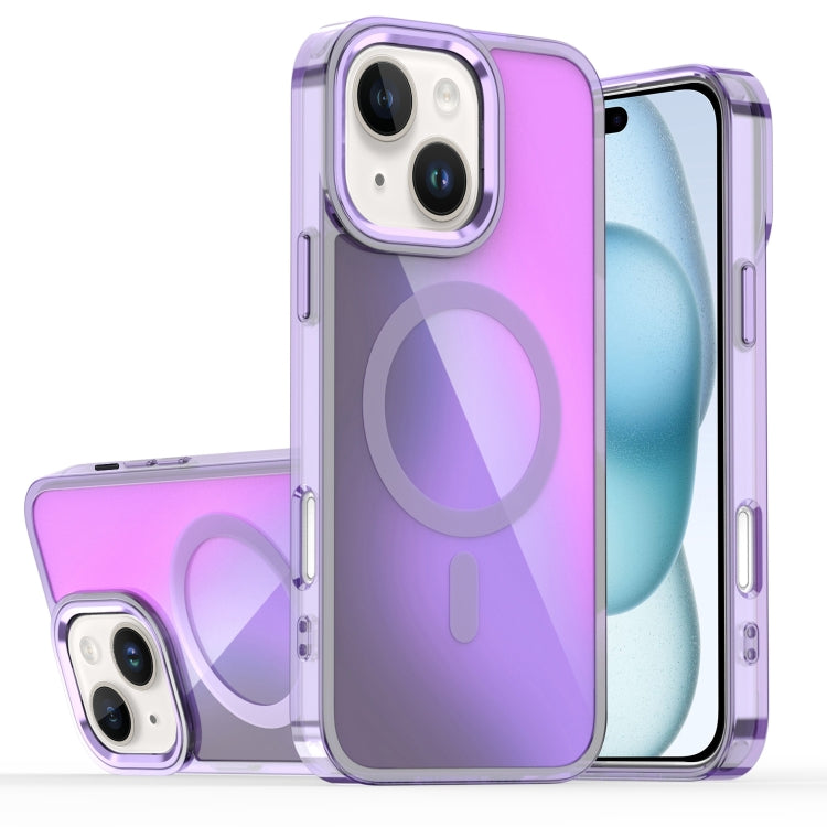 For iPhone 15 Bright Shadow Magsafe Discoloration Phone Case