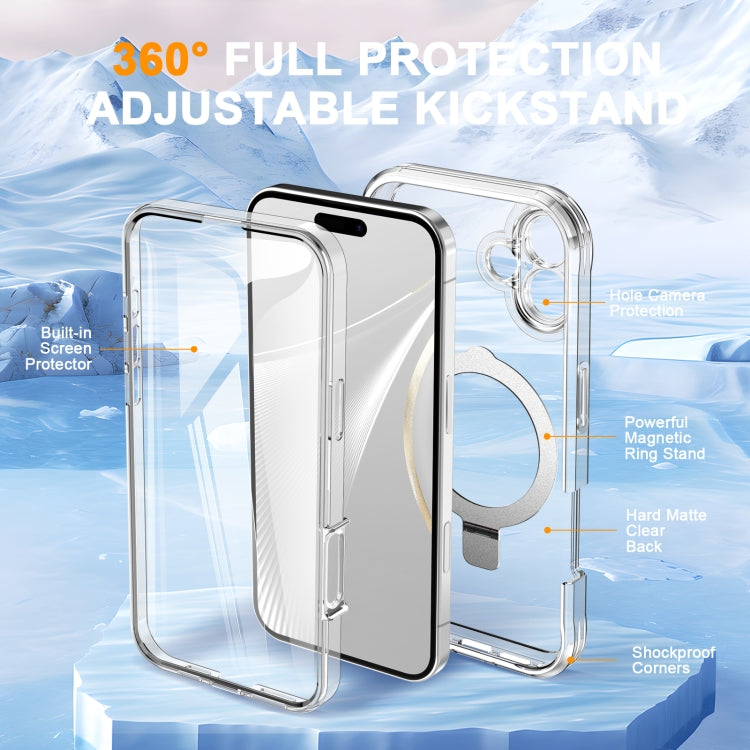 For iPhone 16 Plus Skin Feel MagSafe Holder 360 Full Body Phone Case