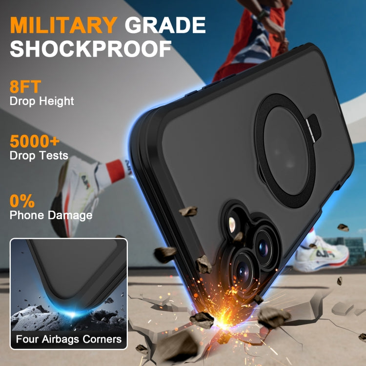 For iPhone 16 Skin Feel MagSafe Holder 360 Full Body Phone Case