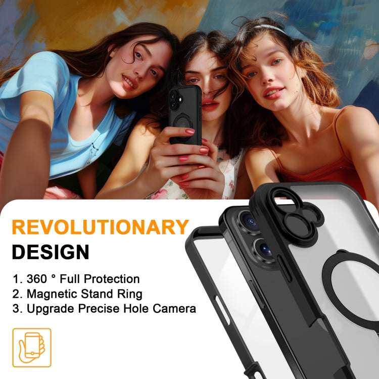 For iPhone 16 Skin Feel MagSafe Holder 360 Full Body Phone Case