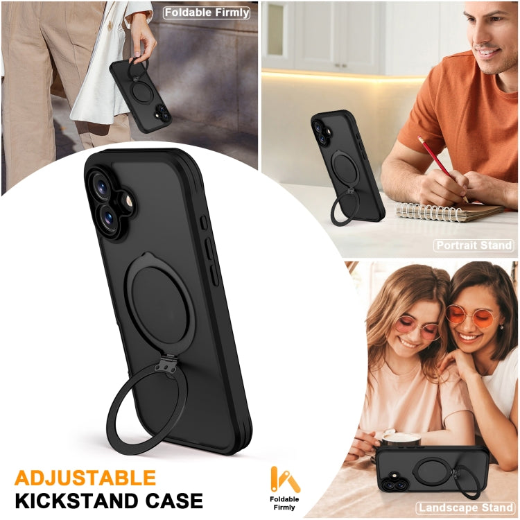For iPhone 16 Skin Feel MagSafe Holder 360 Full Body Phone Case
