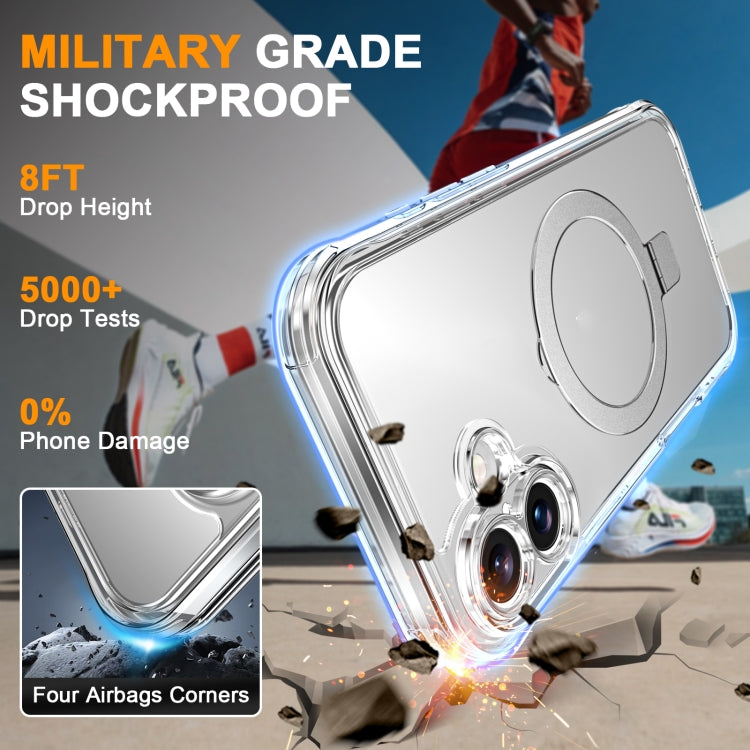 For iPhone 16 Skin Feel MagSafe Holder 360 Full Body Phone Case