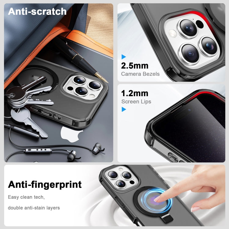 For iPhone 16 Pro Max Frosted Skin Feel MagSafe Holder 360 Full Body Phone Case