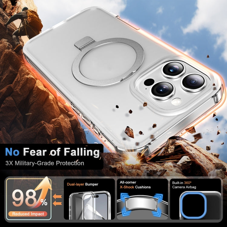 For iPhone 16 Pro Max Frosted Skin Feel MagSafe Holder 360 Full Body Phone Case