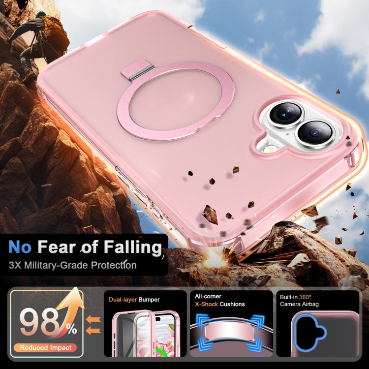 For iPhone 16 Plus Frosted Skin Feel MagSafe Holder 360 Full Body Phone Case