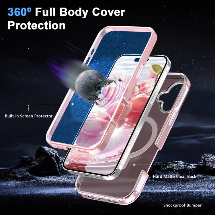 For iPhone 16 Plus Frosted Skin Feel MagSafe Holder 360 Full Body Phone Case