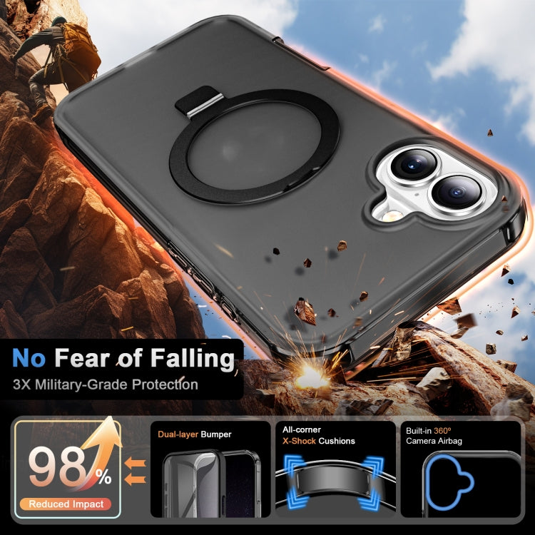 For iPhone 16 Plus Frosted Skin Feel MagSafe Holder 360 Full Body Phone Case