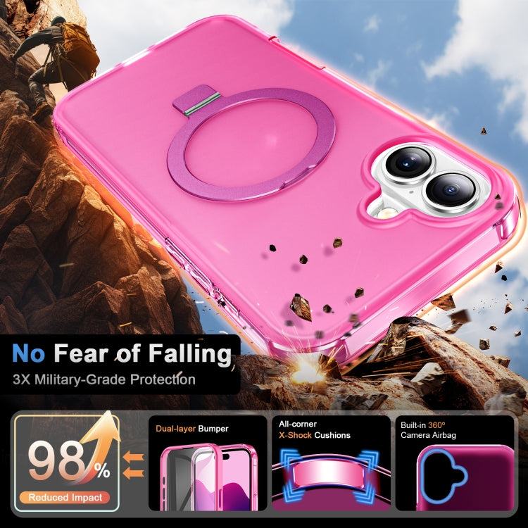 For iPhone 16 Plus Frosted Skin Feel MagSafe Holder 360 Full Body Phone Case