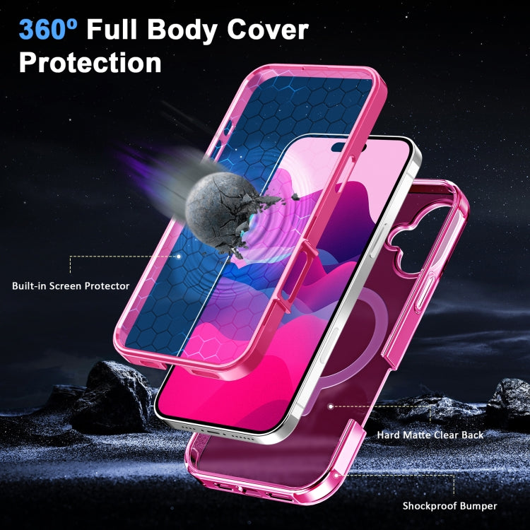 For iPhone 16 Plus Frosted Skin Feel MagSafe Holder 360 Full Body Phone Case