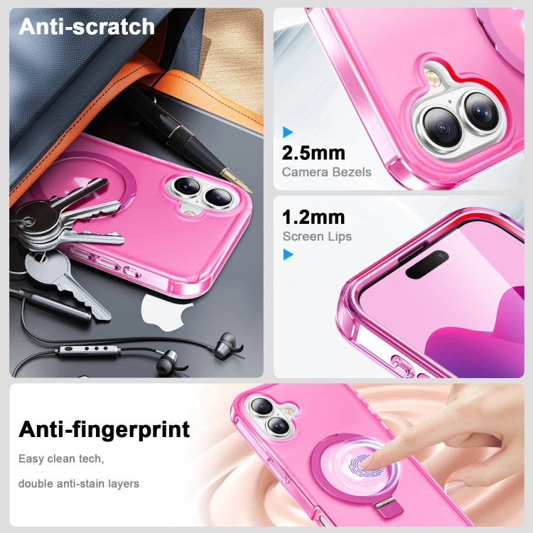 For iPhone 16 Plus Frosted Skin Feel MagSafe Holder 360 Full Body Phone Case