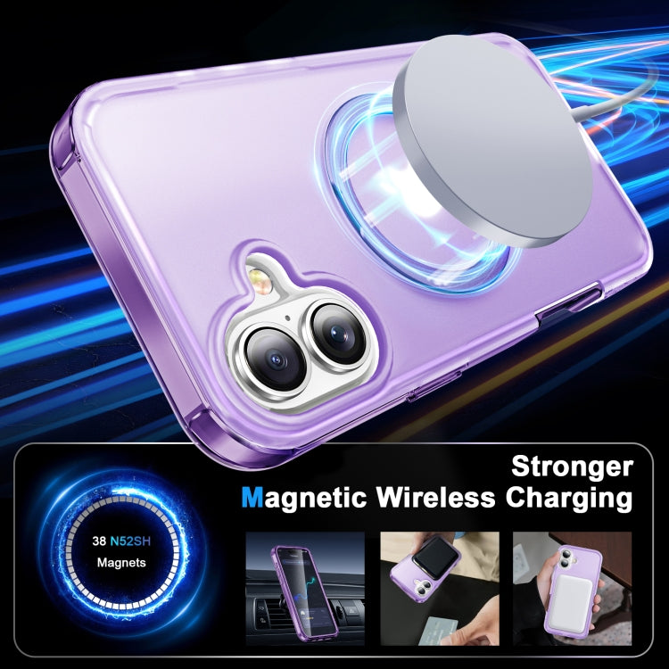 For iPhone 16 Plus Frosted Skin Feel MagSafe Holder 360 Full Body Phone Case