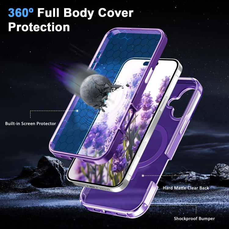 For iPhone 16 Plus Frosted Skin Feel MagSafe Holder 360 Full Body Phone Case