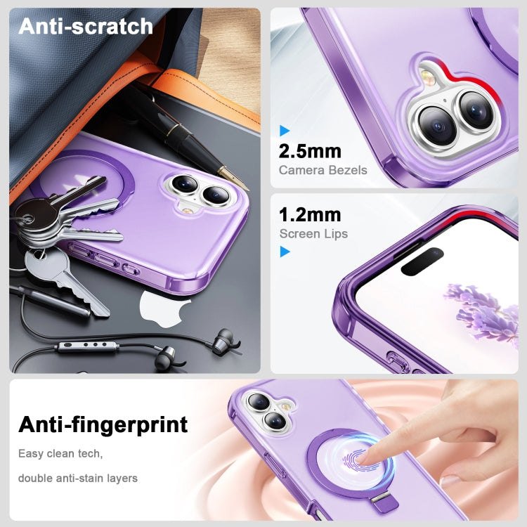 For iPhone 16 Plus Frosted Skin Feel MagSafe Holder 360 Full Body Phone Case