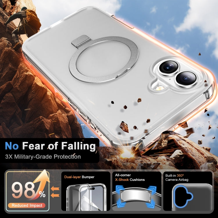 For iPhone 16 Plus Frosted Skin Feel MagSafe Holder 360 Full Body Phone Case