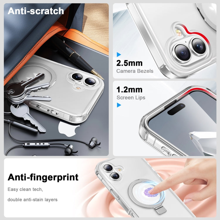 For iPhone 16 Plus Frosted Skin Feel MagSafe Holder 360 Full Body Phone Case