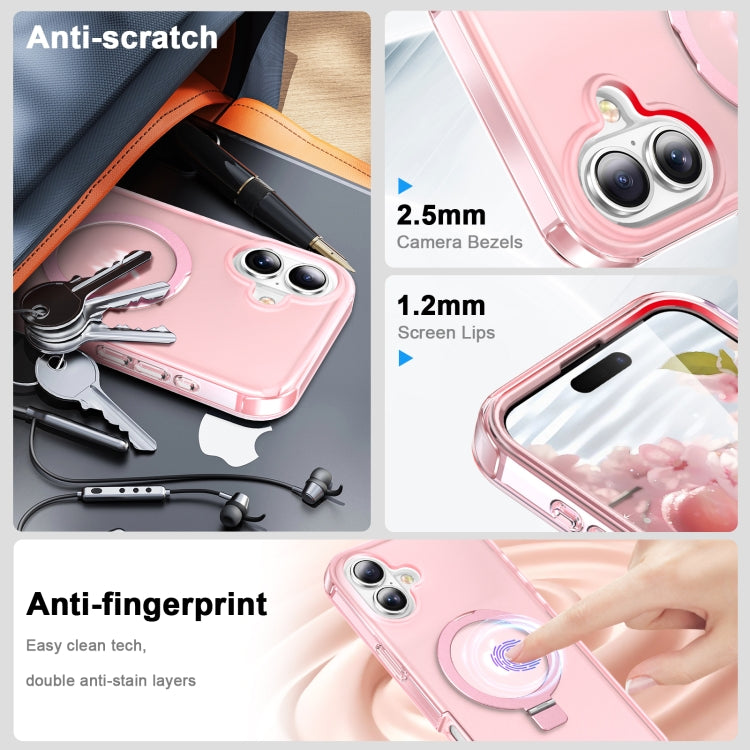 For iPhone 16 Frosted Skin Feel MagSafe Holder 360 Full Body Phone Case
