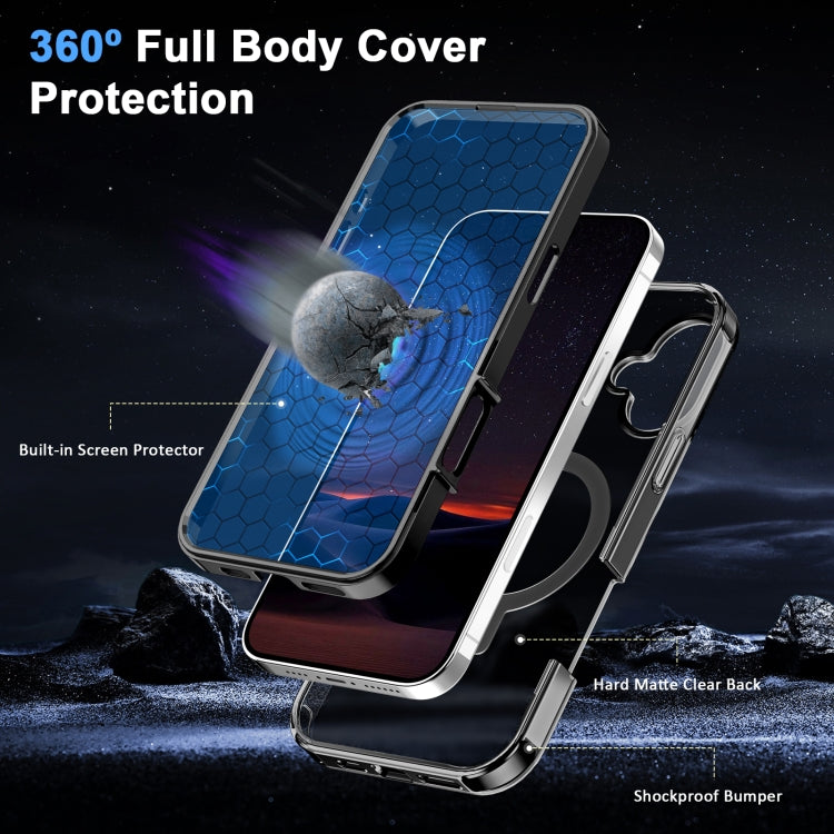 For iPhone 16 Frosted Skin Feel MagSafe Holder 360 Full Body Phone Case