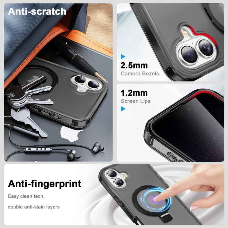 For iPhone 16 Frosted Skin Feel MagSafe Holder 360 Full Body Phone Case