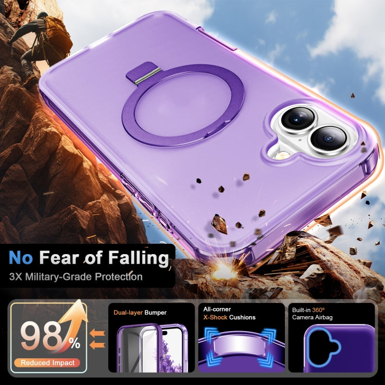 For iPhone 16 Frosted Skin Feel MagSafe Holder 360 Full Body Phone Case