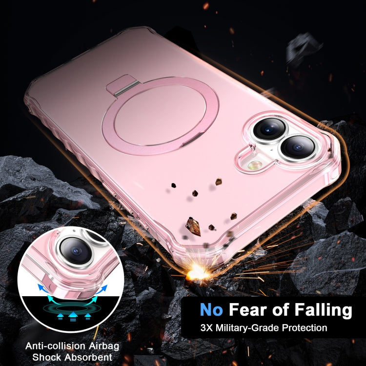 For iPhone 16 Plus Frosted Wave MagSafe Holder Phone Case