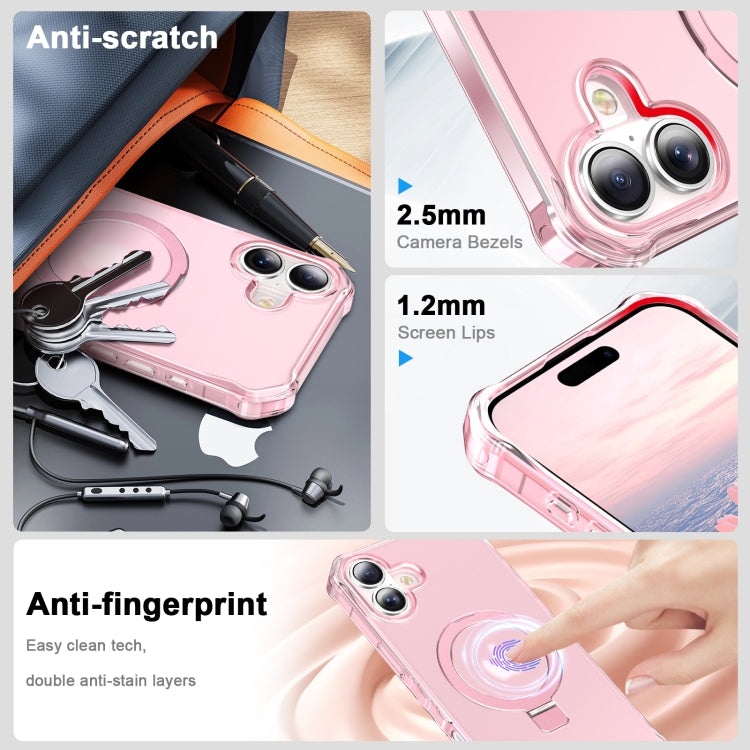 For iPhone 16 Plus Frosted Wave MagSafe Holder Phone Case
