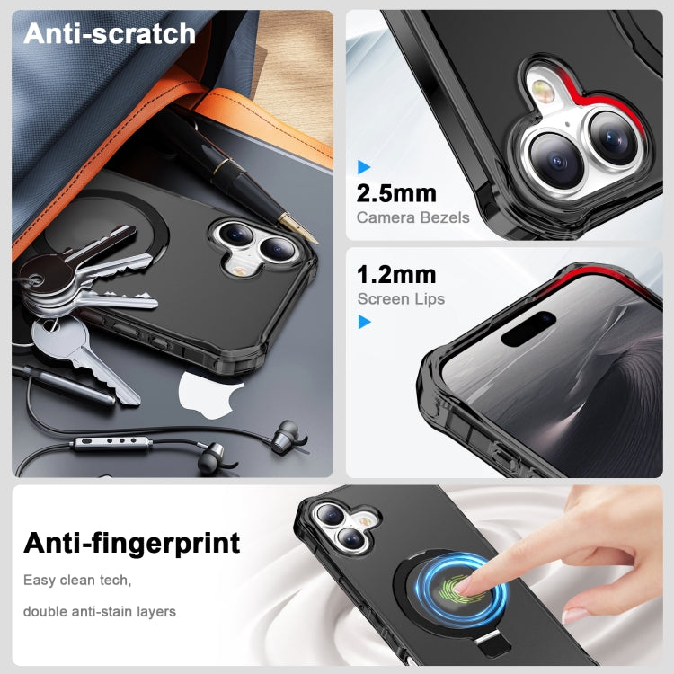 For iPhone 16 Plus Frosted Wave MagSafe Holder Phone Case