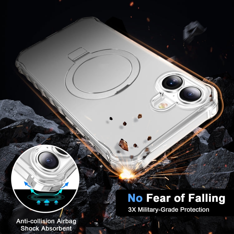 For iPhone 16 Plus Frosted Wave MagSafe Holder Phone Case