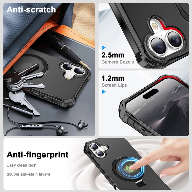 For iPhone 16 Frosted Wave MagSafe Holder Phone Case