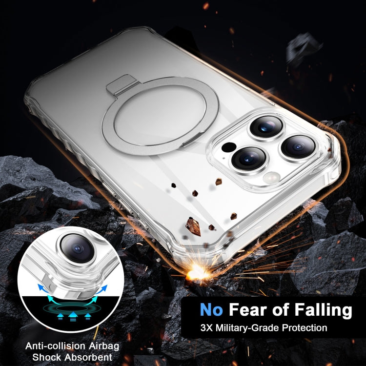 For iPhone 16 Pro Max Clear Wave MagSafe Holder Phone Case