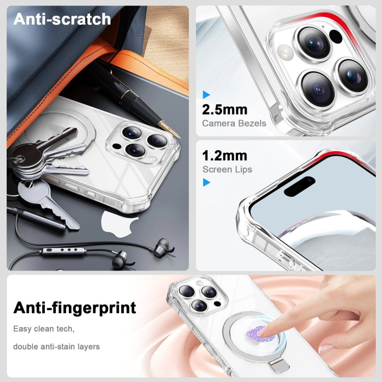 For iPhone 16 Pro Clear Wave MagSafe Holder Phone Case
