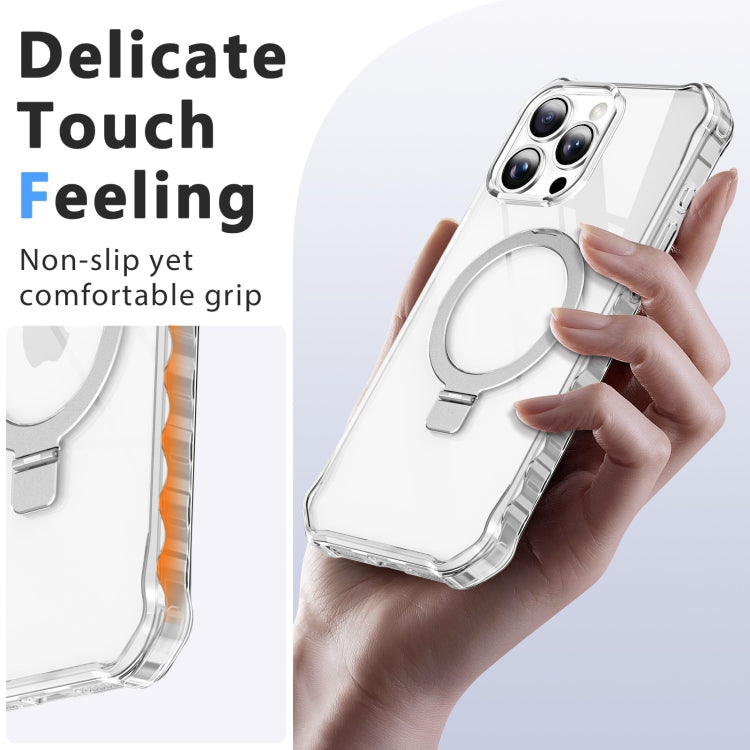 For iPhone 16 Pro Clear Wave MagSafe Holder Phone Case